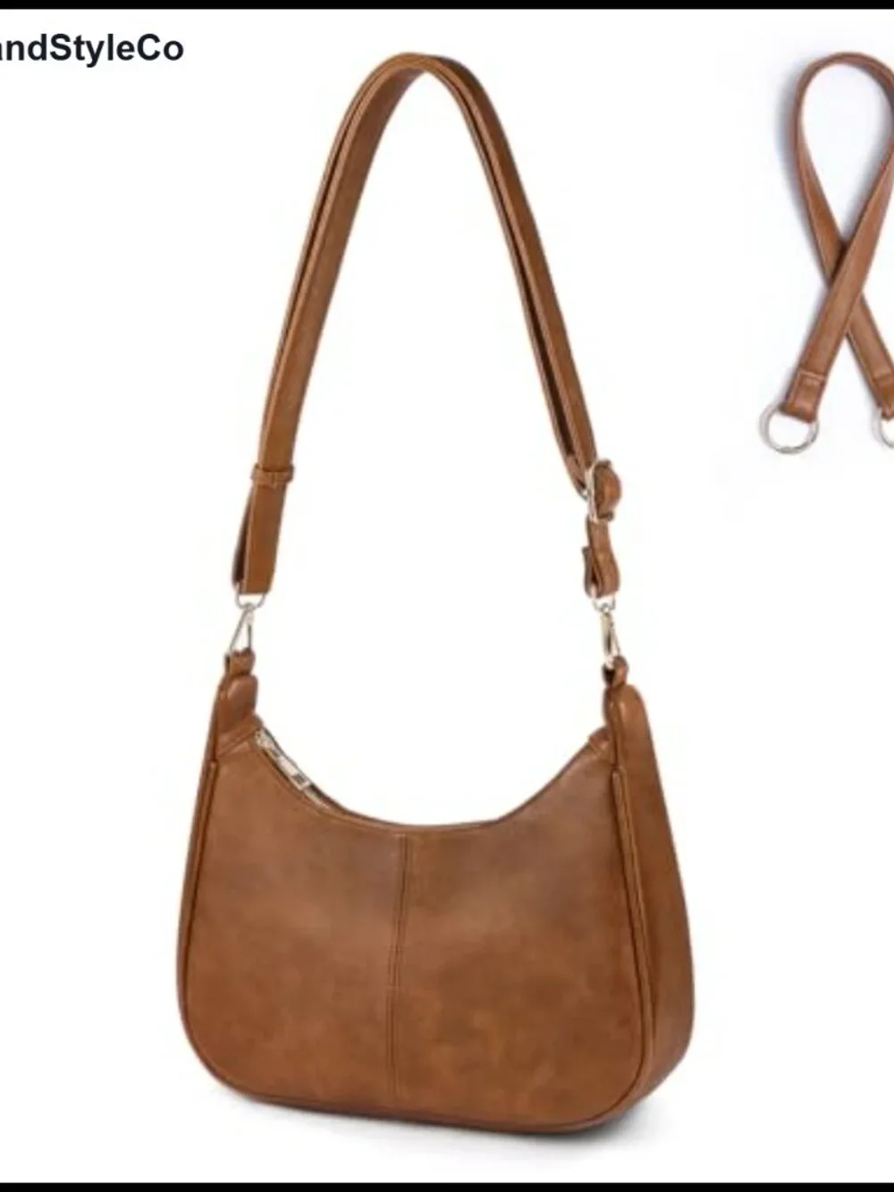 Faux Leather Hobo Crossbody Bag with 2 Straps Shoulder Purse